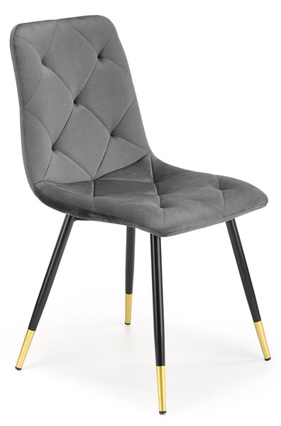 Szare tapicerowane welurem krzesło pikowane - Vimo