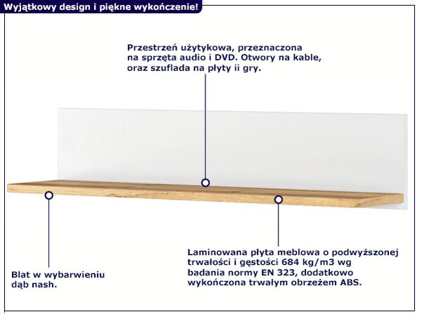 Skandynawska półka ścienna biały + dąb nash - SO B8-R70