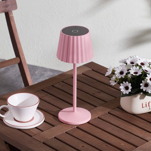 Lindby lampa stołowa LED Esali, różowy, metal, IP54 Esali Lindby, możliwość ściemniania, fioletowy / różowy / bladoróżowy, salon / jadalnia, aluminium, nowoczesny