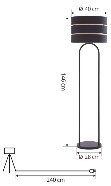 Lampa stojąca Tsomo Lindby, czarny, salon / jadalnia, tkanina / materiał / jedwab, skandynawski