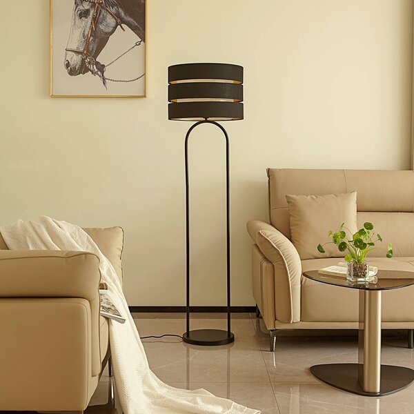 Lampa stojąca Tsomo Lindby, czarny, salon / jadalnia, tkanina / materiał / jedwab, skandynawski