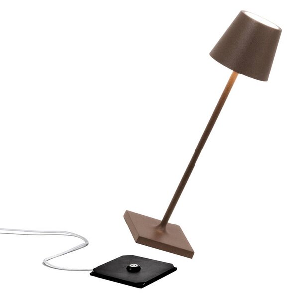 Zafferano lampa stołowa LED-Akku Poldina micro, rdzawobrązowa, IP65 możliwość ściemniania, brązowy / rdzawy, aluminium, nowoczesny