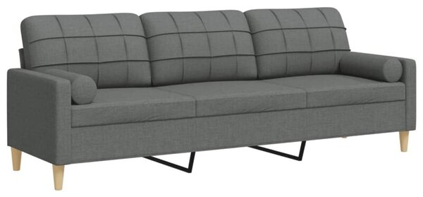 Sofa 3-osobowa z poduszkami, ciemnoszara, 210 cm, obita tkaninÄ