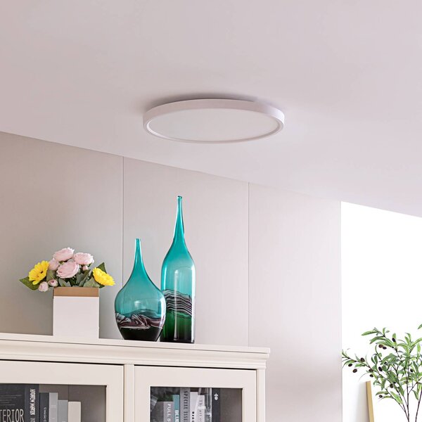 Inteligentna lampa sufitowa Denora Lindby, możliwość ściemniania, biały / opal, salon / jadalnia, tworzywo sztuczne, nowoczesny