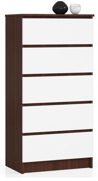 Komoda do sypialni, 5 szuflad, STILO, 60x40x121 cm, wenge, biel, mat | TYLETEGOTU