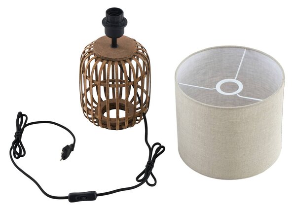 Lampka nocna do sypialni Marzanna Lindby, jasne drewno, salon / jadalnia, tkanina / materiał / jedwab, dworkowy / rustykalny