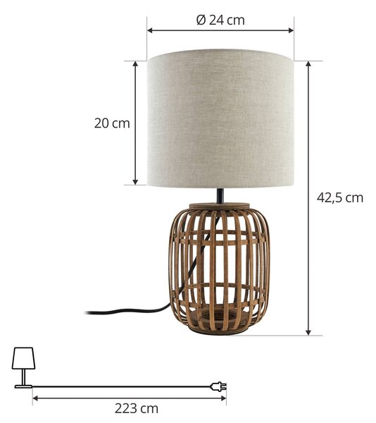 Lampka nocna do sypialni Marzanna Lindby, jasne drewno, salon / jadalnia, tkanina / materiał / jedwab, dworkowy / rustykalny