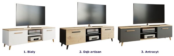 Skandynawska szafka RTV na nóżkach do salonu dąb artisan C0-P76