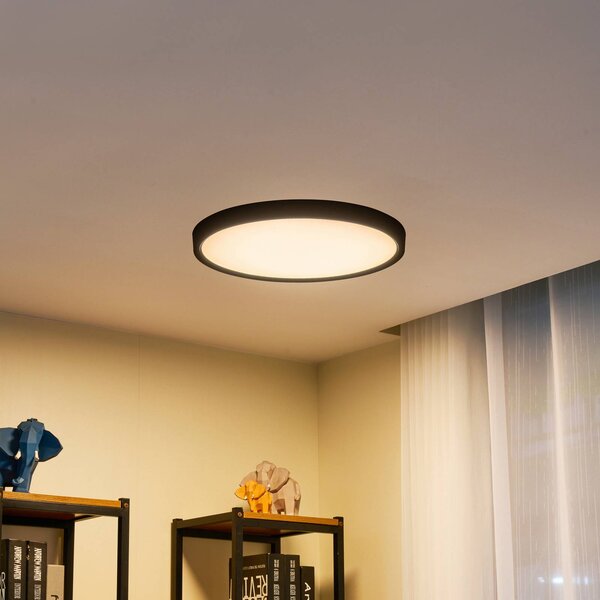 Inteligentna lampa sufitowa Pravin Lindby, możliwość ściemniania, czarny, salon / jadalnia, tworzywo sztuczne, nowoczesny