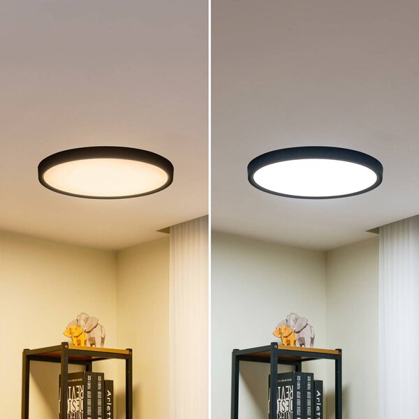 Inteligentna lampa sufitowa Pravin Lindby, możliwość ściemniania, czarny, salon / jadalnia, tworzywo sztuczne, nowoczesny