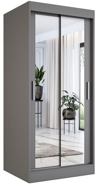 Antracytowa szafa przesuwna z lustrem P4-R76