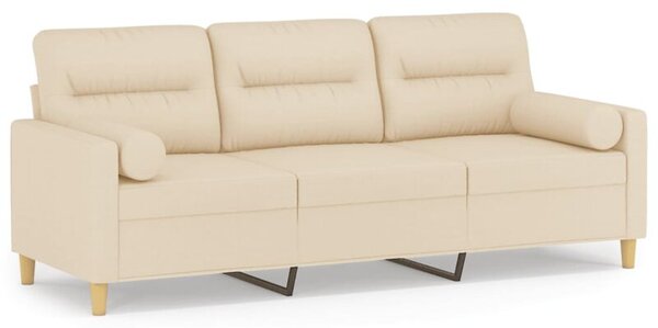 Sofa 3-osobowa z poduszkami, kremowa, 180 cm, tkanina
