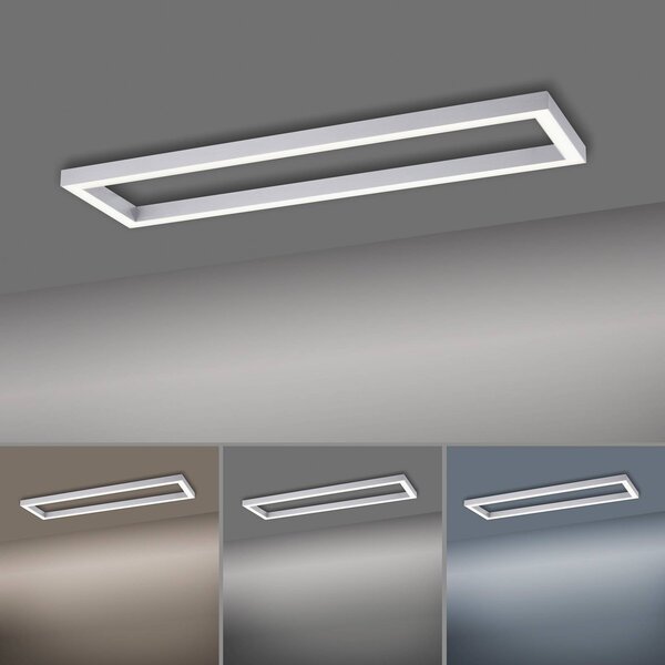 PURE Lampa sufitowa LED Lines Square, możliwość ściemniania, aluminiowy / szary / cynkowy, salon / jadalnia, metal, nowoczesny