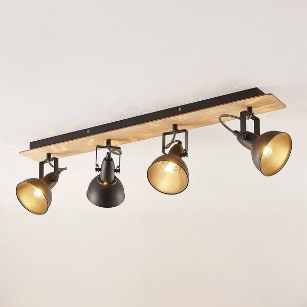 Lampa sufitowa Lindby Aylis, 4-punktowa, 82 cm, czarny, drewno, E14 Aylis Lindby, możliwość ściemniania, ciemne drewno, salon / jadalnia, metal, industrialny