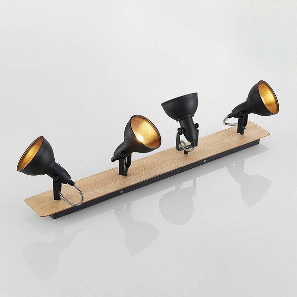 Lampa sufitowa Lindby Aylis, 4-punktowa, 82 cm, czarny, drewno, E14 Aylis Lindby, możliwość ściemniania, ciemne drewno, salon / jadalnia, metal, industrialny