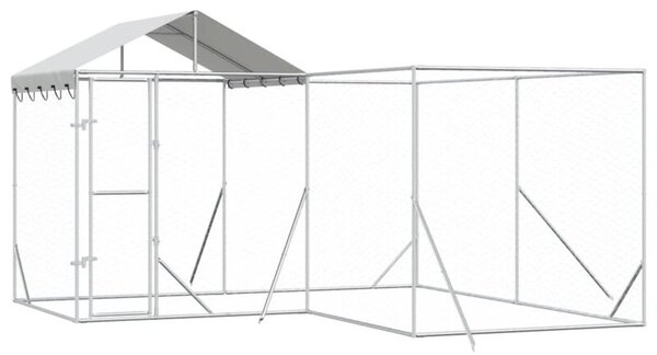 Kojec dla psa, z dachem, srebrny, 4x4x2,5 m, stal galwanizowana