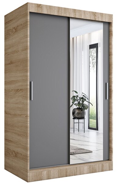 Garderoba przesuwna z lustrem dąb sonoma + antracyt R4-P77
