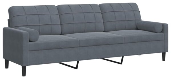 Sofa 3-osobowa z poduszkami, ciemnoszara, 210 cm, aksamit