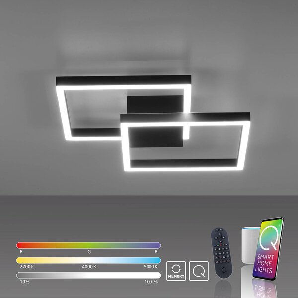 Q-Smart-Home Inteligentna lampa sufitowa Q-MARKO, możliwość ściemniania, czarny, salon / jadalnia, aluminium, nowoczesny