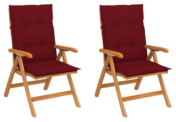 Krzesła ogrodowe, 2 szt., z poduszkami w kolorze wina, tekowe