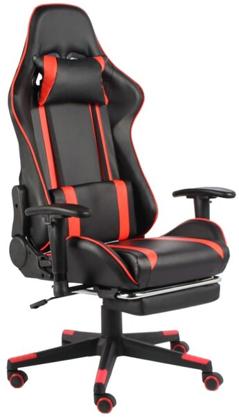 Czarno-czerwony fotel gamingowy z podnóżkiem - Epic Gamer