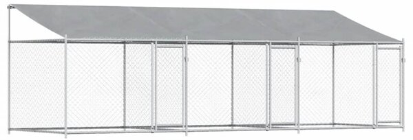 Klatka dla psa, z dachem i drzwiami, szara, 6x2x2 m, stal
