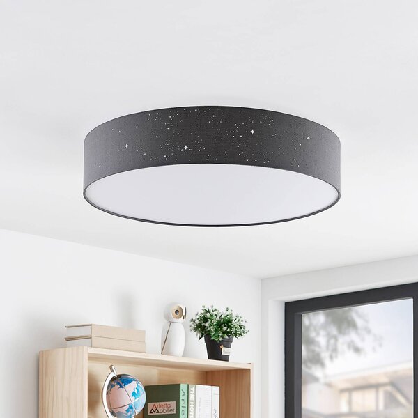 Lindby Lampa sufitowa LED Ellamina, możliwość ściemniania, czarny, salon / jadalnia, tkanina / materiał / jedwab, nowoczesny