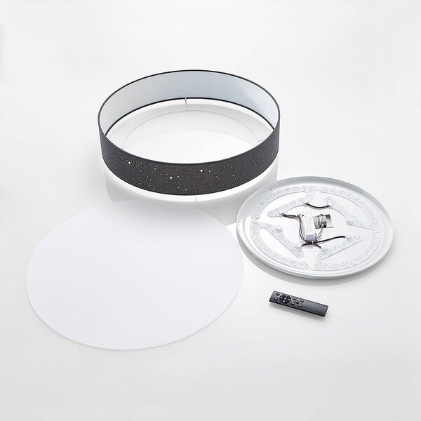 Lindby Lampa sufitowa LED Ellamina, możliwość ściemniania, czarny, salon / jadalnia, tkanina / materiał / jedwab, nowoczesny