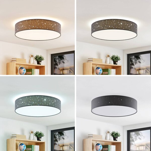 Lindby Lampa sufitowa LED Ellamina, możliwość ściemniania, czarny, salon / jadalnia, tkanina / materiał / jedwab, nowoczesny