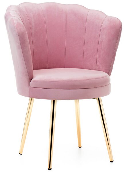 Różowe krzesło muszelka GAMZE Złote nogi, Welur