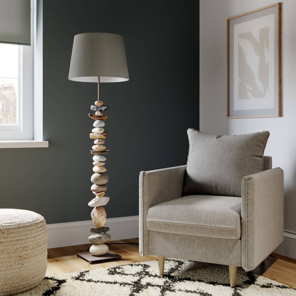 Lampa stojąca Vera ONLI, aluminiowy / szary / cynkowy, salon / jadalnia, tkanina / materiał / jedwab