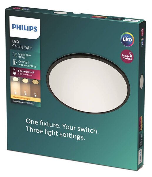 Philips Lampa sufitowa LED Superslim, możliwość ściemniania, czarny, biuro, metal