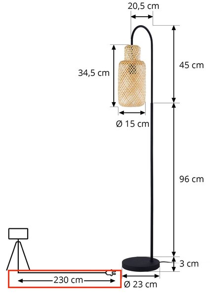 Lampa stojąca Venora Lindby, czarny, salon / jadalnia, metal