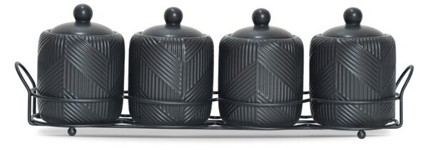 Zestaw 4 pojemników na przyprawy ze stojakiem Geometry Black MAESTRO