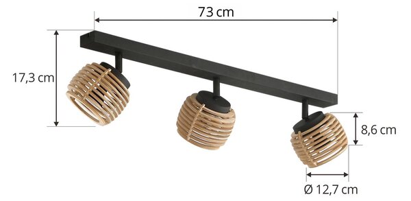 Lampa sufitowa Lindby Ediz, 3-punktowa, GU10, drewno, 73 cm długości