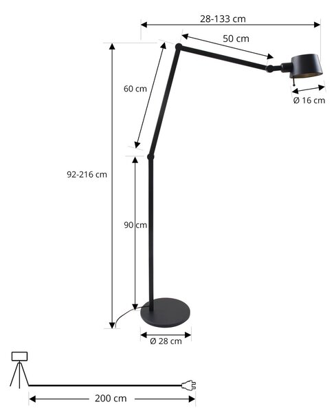 Lampa stojąca Silka Lucande, czarny, biuro, metal, nowoczesny