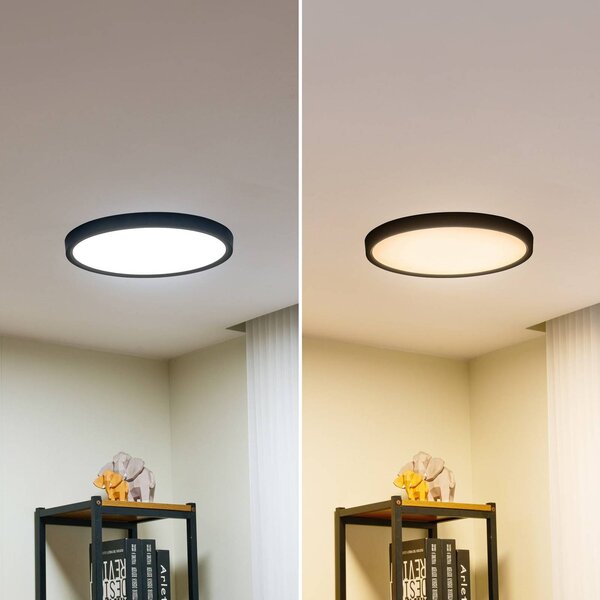 Inteligentna lampa sufitowa Pravin Lindby, możliwość ściemniania, czarny, salon / jadalnia, tworzywo sztuczne, nowoczesny