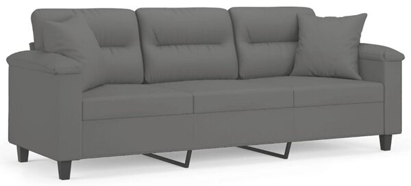 Sofa 3-osobowa z poduszkami, ciemnoszara, 180 cm, mikrofibra