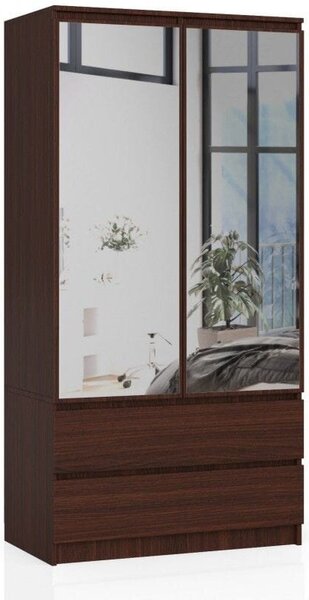 Szafa do sypialni, 2 szuflady, lustro, DORMI, 90x51x180 cm, wenge, mat | TYLETEGOTU