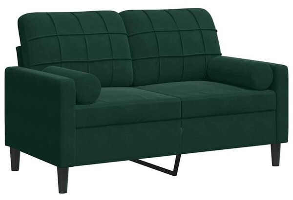 Sofa 2-osobowa z poduszkami, ciemnozielona, 120 cm, aksamit