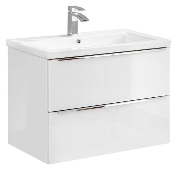 Podwieszana szafka łazienkowa z umywalką - Malta 3S Biały połysk 60 cm