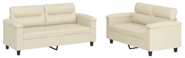 Sofa 2-osobowa z poduszkami, kremowa, sztuczna skÃ³ra