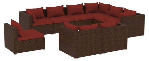 Zestaw Mebli Ogrodowych Komplet Wypoczynkowy Z Poduszkami 9-Częściowy Brązowy Rattan Na Taras Balkon Ogród