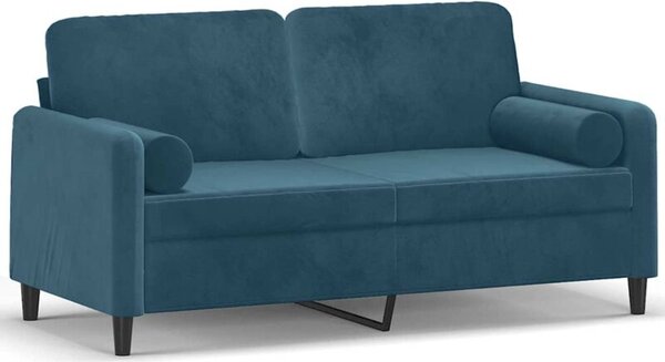 Sofa 2-osobowa z poduszkami, niebieska, 140 cm, aksamit