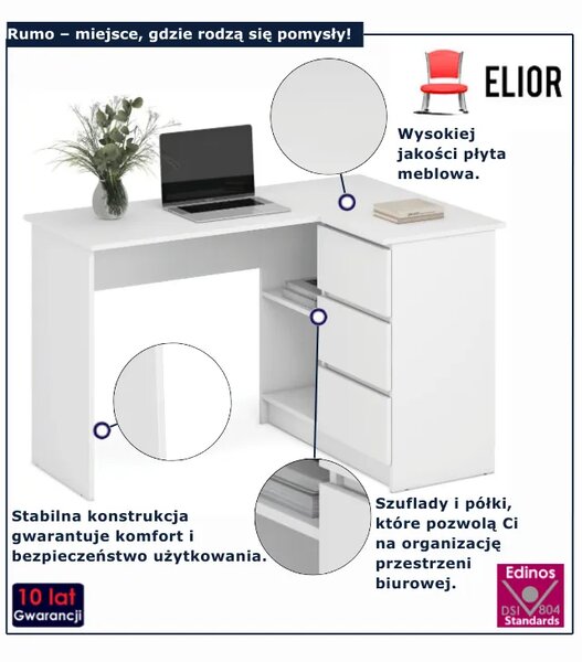Białe klasyczne biurko narożne S7-L94
