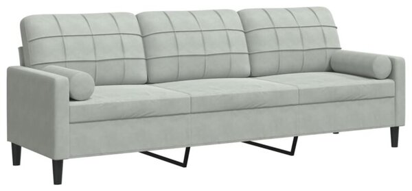 Sofa 3-osobowa z poduszkami, jasnoszara, 210 cm, aksamitna