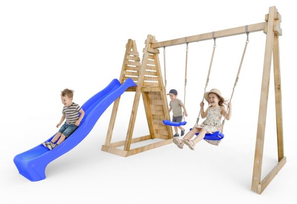 Plac zabaw dla dzieci MINI PRZYGODA niebieska zjeżdżalnia i huśtawki, wieża, drabinka, 1kpl