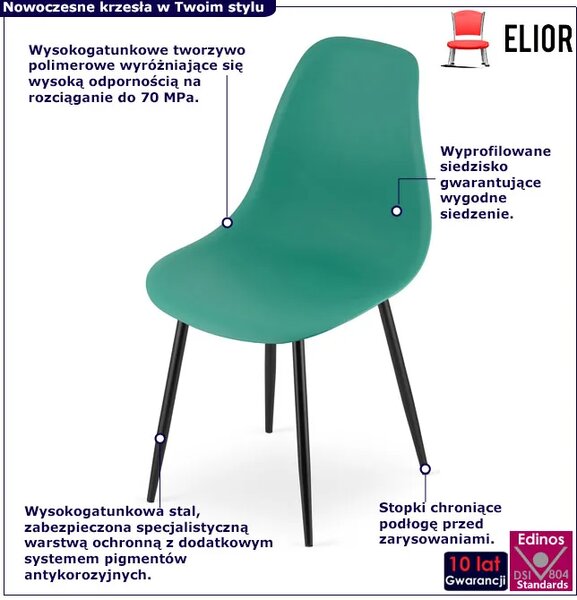 Zielone nowoczesne krzesło z czarnymi nogami K2-A90
