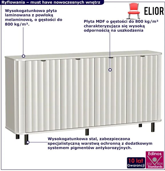 Biała długa ryflowana komoda na nóżkach W9-Z82