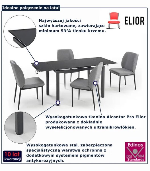 Czarny prostokątny stół z krzesłami E6-Z03